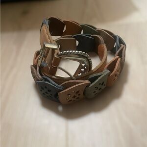 Vintage 90's Cowgirl Brighton Silver Metal Buckle & Leather Belt Size 36